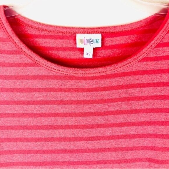 LuLaRoe Striped Dress Red Pink Julia Fitted Midi Short Sleeve Size XS - Picture 3 of 6